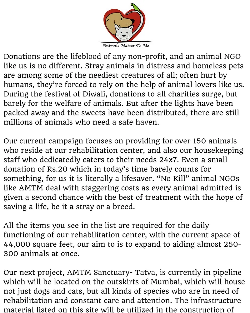 Animals Matter To Me, Rehabilitation Centre and Tatva Sanctuary | DonateKart Animals Matter To Me, Rehabilitation Centre and Tatva Sanctuary | DonateKart